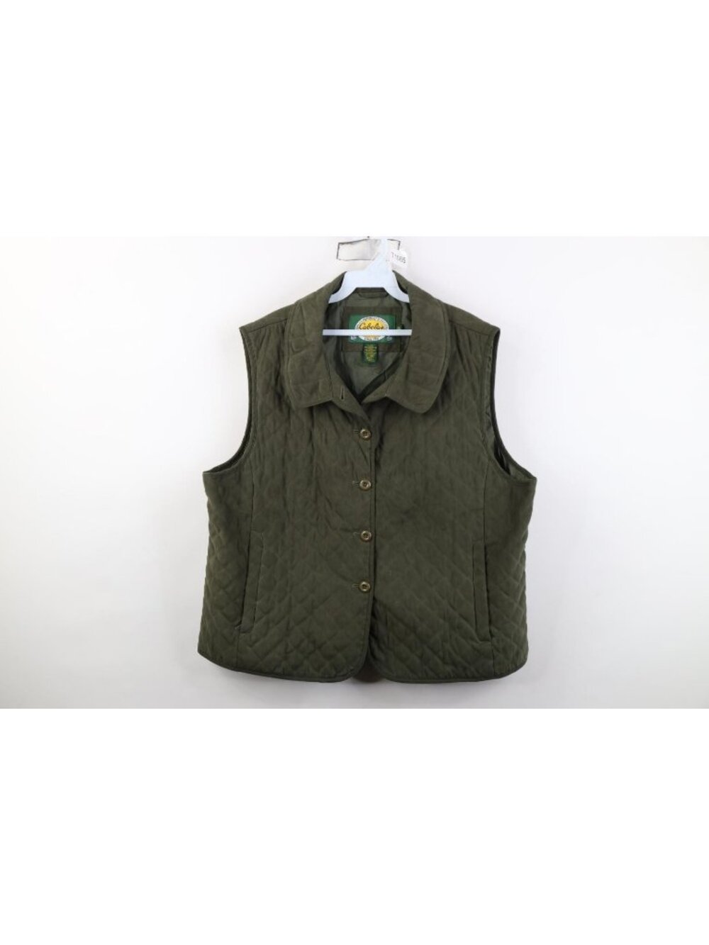 Vintage Cabelas Womens 2XL XXL Faded Quilted Button Vest Jacket Army Green